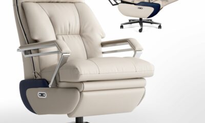 M80A Dual Motor Electric Executive Office Chair with Footrest, Comfortable Reclining Office Chair Wide Seat, Big and Tall Ergonomic Leather Home Office Desk Chair (Beige,No Massage) product image