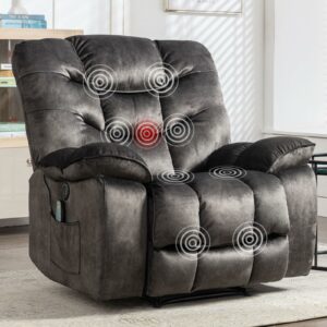 Oversized Power Recliner Chair with Massage and Heat, 41" Wide Electric Reclining Chairs with USB Port, Breathable Fabric Overstuffed Reclining Sofa for Living Room Bedroom 1 Grey product image