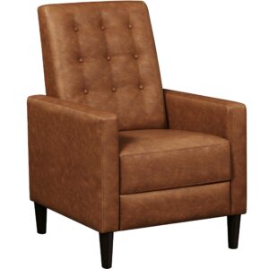 Yaheetech Faux Leather Recliner Sofa Mid-Century Modern Single Reclining Chair Adjustable Back & Footrest Tufted Upholstered Sofa with Pocket Spring Living Room Bedroom Home Theater Brown Brown 1 product image