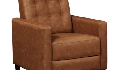 Yaheetech Faux Leather Recliner Sofa Mid-Century Modern Single Reclining Chair Adjustable Back & Footrest Tufted Upholstered Sofa with Pocket Spring Living Room Bedroom Home Theater Brown Brown 1 product image