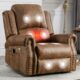 Classic Power Recliner Chair with Massage and Heat, Breathable Faux Leather Electric Recliner with USB Port, Overstuffed Reclining Sofa with Rivets for Living Room, Brown 1 Brown product image