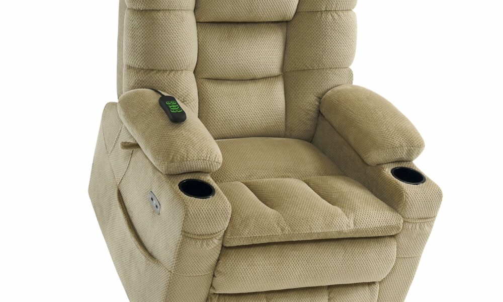 MCombo Large Triple Motor Power Lift Recliner Chair with Massage and Dual Heating, Adjustable Headrest for Tall Elderly People, Fabric 7634 (Beige, Large) Beige Large product image