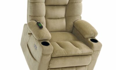 MCombo Large Triple Motor Power Lift Recliner Chair with Massage and Dual Heating, Adjustable Headrest for Tall Elderly People, Fabric 7634 (Beige, Large) Beige Large product image