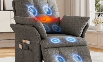 Power Recliner Chair for Adults with Heated & Massage, Adjustable Electric Reclining Chair Sofa, Lazy Boy Single Sofa with Side Pockets for Home Theater Seating, Linen, Light Grey Light Grey Linen product image