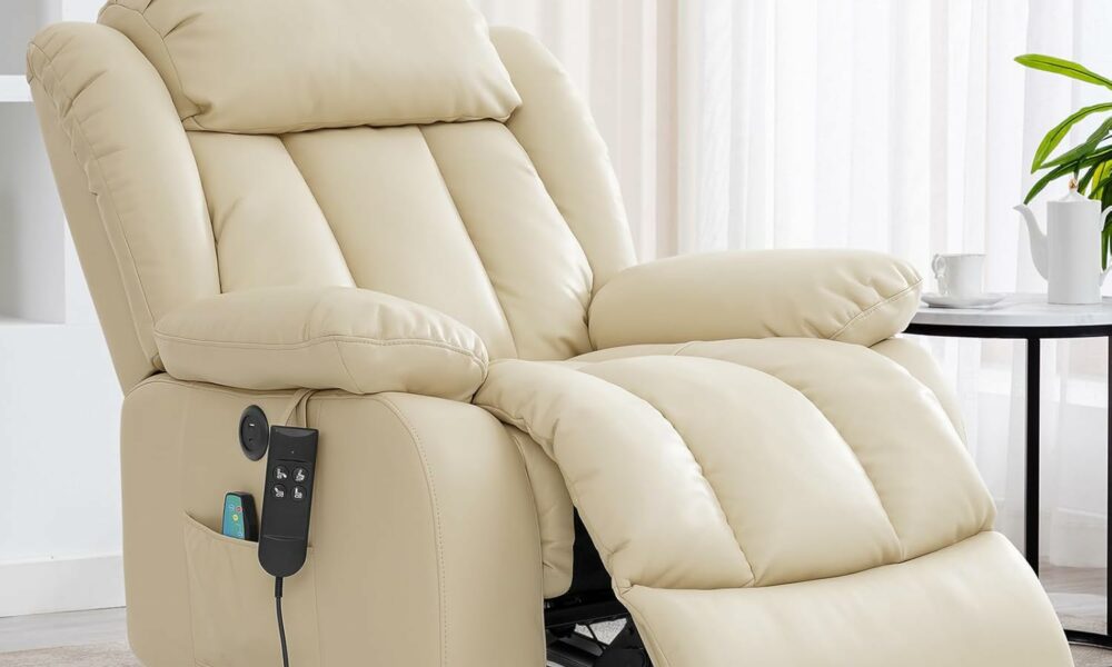 TEKAMON Power Lift Recliner Chair for Elderly with Heat & Massage, Dual Motor Breathable Leather Recliner, Lay Flat Sleeping Chairs with Infinite Position, Remote Control & USB Type-c Ports(Beige) Breathable Leather Medium Beige product image