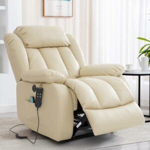 TEKAMON Power Lift Recliner Chair for Elderly with Heat & Massage, Dual Motor Breathable Leather Recliner, Lay Flat Sleeping Chairs with Infinite Position, Remote Control & USB Type-c Ports(Beige) Breathable Leather Medium Beige product image