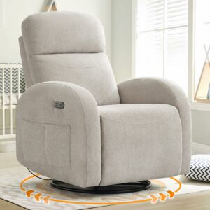 Nursery Glider Recliner, Power Swivel Rocking Recliner with USB & Type-C Port, Swivel Nursering Reclining Rocker with Double Pockets for Living Room, Camel Chenille Chenille Camel Power product image