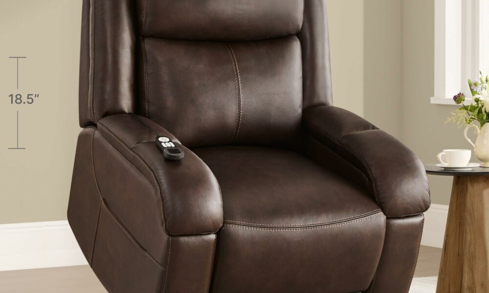 Watson & Whitely Genuine Leather Power Lift Recliner Chair for Elderly with Heat and Massage, Electric Lay Flat Lift Chairs with Power Headrest & Visual Remote Control, Dual Motor, Dark Brown product image