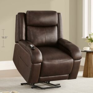Watson & Whitely Genuine Leather Power Lift Recliner Chair for Elderly with Heat and Massage, Electric Lay Flat Lift Chairs with Power Headrest & Visual Remote Control, Dual Motor, Dark Brown product image