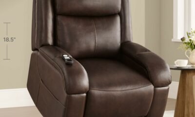 Watson & Whitely Genuine Leather Power Lift Recliner Chair for Elderly with Heat and Massage, Electric Lay Flat Lift Chairs with Power Headrest & Visual Remote Control, Dual Motor, Dark Brown product image