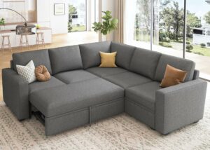 HONBAY Sectional Sleeper Sofa with Pull Out Bed