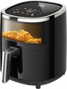 WHUTO 4QT Compact Air Fryer, 9-in-1 with Smart Digital Color TouchScreen Air Fryers View Window, Air Fry, Roast, Bake, Broil, Reheat, Dehydrate, 12 Presets,Less Oil Nonstick & Dishwasher Safe Basket