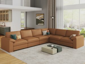 EASE MOOSE Modular Sectional Sofa 6-Seat L-Shape Faux Leather