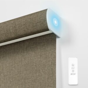 BERISSA Motorized Blinds with Remote,Blackout Smart Blinds for Windows,Linen Fabric,Remote Control,Thermal Insulated Automatic Blinds,Electric Blinds with USB/Solar Pannel.Linen Brown Blackout Linen Brown Custom Size product image