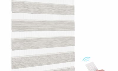 ACMEART Motorized Zebra Shades with Remote,Dual Layer Automatic Window Blinds,Blackout Electric Blinds for Home Office Custom Size (Classical Light Beige) Classical Light Beige-95% Shading product image