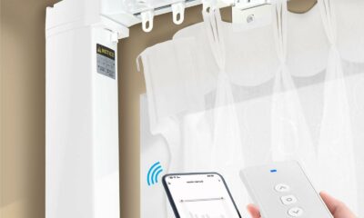 Smart Electric Curtains Track, Ceiling Curtains Track Adjustable Retractable Motorized Curtain Rod From 70 to 129 Inches, Automatic Curtain Opener, Work with Alexa/Google Home/Tuya Voice Control 70''-129'' product image
