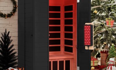 springspa Full Spectrum Infrared Sauna, 2 Person Infrared Saunas with Red Light Therapy for Home, Canadian Hemlock Wooden Indoor Sauna Spa Room with 7 Chromotherapy Lights, Bluetooth Speakers 2 Persons Black product image