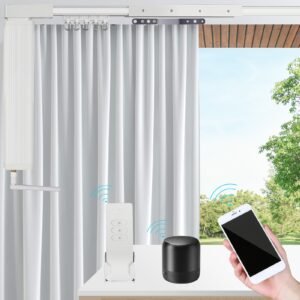 Smart Curtain Tracks WiFi Control by Phone, Support Voice Control for Alexa, Google Home, Tuya App Remote Automated Curtain Smart Curtains Opener Motorized Curtains Rods with Remote Control (125'') product image