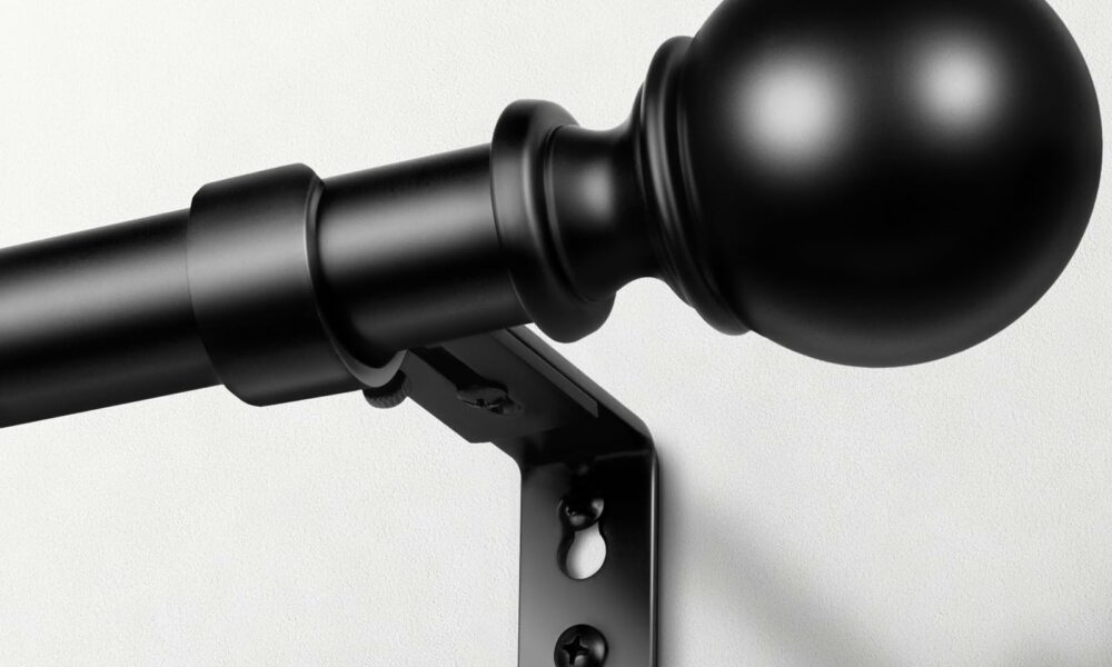 Zeerobee Curtain Rods for Windows 66 to 120, 1 Inch Adjustable Heavy Duty Black Curtain Rod, Outdoor Indoor Room Divider Modern Drapery Pole, 66-120" 32"-120" Black product image