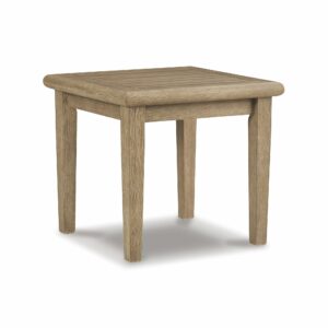 Signature Design by Ashley Gerianne Outdoor Square End Table with Slatting Styling and 5-Step Finishing Process, Eucalyptus Wood Frame, 22" High, Grayish Brown product image