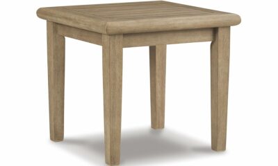 Signature Design by Ashley Gerianne Outdoor Square End Table with Slatting Styling and 5-Step Finishing Process, Eucalyptus Wood Frame, 22" High, Grayish Brown product image