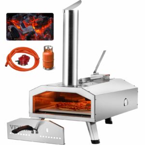 VEVOR Dual Fuel Pizza Oven Outdoor, 12 Inch Wood Fire & Propane Gas Pizza Oven, Pellet & Propane Pizza Maker with Thermometer, Foldable Leg, Stainless Steel Pizza Cook for Outside Camping & Backyard 12 Inch Dual Fuel Pizza Oven product image