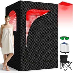 Portable Infrared Sauna Box for Home, Full Body Steam Sauna Tent with 660nm & 850nm Red Light Therapy Lamp, 3L 1200W Fast-Heating Steamer, Adjustable Temp & Remote Control for Relaxation, Detox Infrared Sauna with Red Light Therapy product image