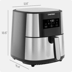 Chefman Air Fryer 8 Qt | TurboFry® 4-in-1 with 450°F Hi-Fry Option for Crispier Results | Air Fry, Bake, Dehydrate, Frozen | XL Nonstick Dishwasher-Safe Basket | Stainless Steel 8 Quarts Stainless steel
