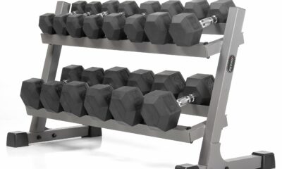 XMARK Dumbbell Set with Rack, Weights Dumbbells, Multiple Free Weights and Horizontal Storage for Home Gym Strength Training, Storage Rack Color Options Gray Rack 10-50lb Set product image