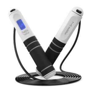 multifun Digital Jump Rope with Smart Counter & Timer - Adjustable Speed Skipping Rope for Fitness, Weight Loss, Boxing, MMA - Tangle-Free Ball Bearings & Anti-Slip Handles for Men, Women, Kids Black