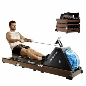 KINGSMITH Rowing Machines for Home Foldable, Compact Row Machine, 400LB & 350LB Weight Capacity, Folding Rower Machine with Adjustable Resistance, Data Monitor, App Supported Water Rower*Walnut(331LBS) product image