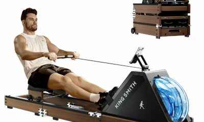 KINGSMITH Rowing Machines for Home Foldable, Compact Row Machine, 400LB & 350LB Weight Capacity, Folding Rower Machine with Adjustable Resistance, Data Monitor, App Supported Water Rower*Walnut(331LBS) product image