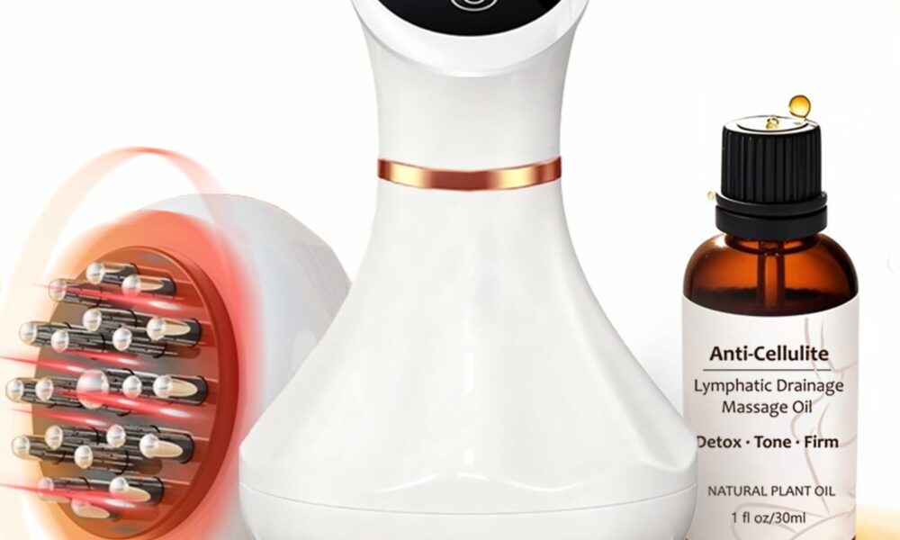 Lymphatic Drainage Massager & Anti Cellulite Massage Tool Helps Reduce Stretch Marks & Cellulite, Body Sculpting Machine For Legs, Arms & Belly with Microcurrent, Light, Heat & Vibration，With Body Oil product image