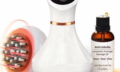Lymphatic Drainage Massager & Anti Cellulite Massage Tool Helps Reduce Stretch Marks & Cellulite, Body Sculpting Machine For Legs, Arms & Belly with Microcurrent, Light, Heat & Vibration,With Body Oil product image