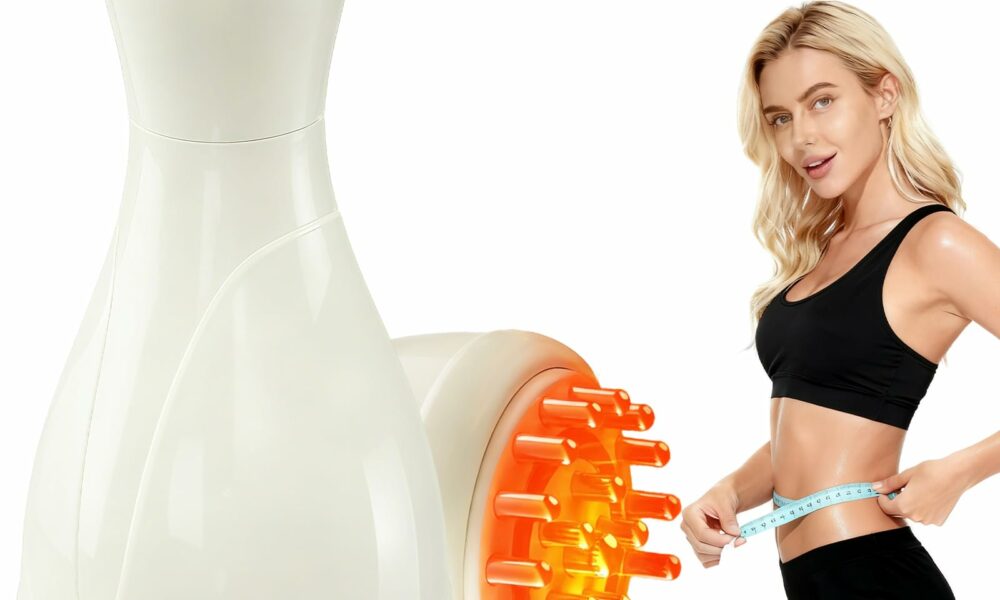 Lymphatic Massager, Anti Cellulite Massage Tool, Lymphatic Drainage Tool, with Soothing Pulse, Light, Heat and Vibration, Help Reduce Stretch Mark and Cellulite, for Belly Neck Leg Hip Arm (White) product image