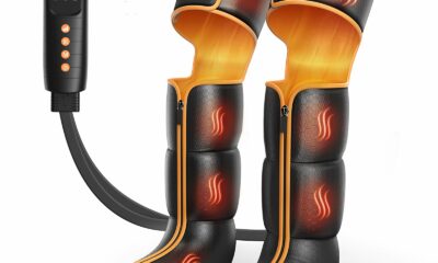 Leg Massager with Heat and Compression, Foot Calf & Thigh Massage for Circulation and Pain Relief, Leg Compression Massager with Handheld Controller 3 Intensities 6 Modes Yellow & Black product image
