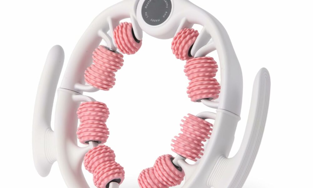 Cellulite Massage Tool Lymphatic Drainage Massager for Thighs & Legs & Buttocks, Anti Cellulite Roller with Detachable Handles Fascia Massage Tool for Contoured & Smoother Skin, White-Pink Pink-white product image