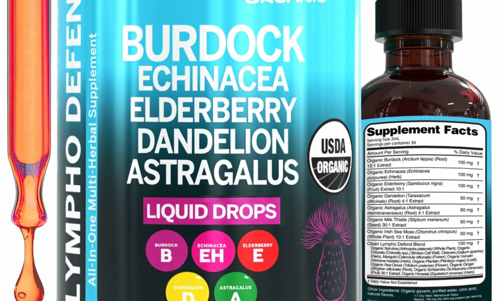 Organic Lymphatic Drainage Supplement | Lymphatic Support Drops | Burdock Root Echinacea Elderberry Dandelion Astragalus Milk Thistle Sea Moss Red Clover Cleanse Marigold Drop by Clean Nutra 1 product image