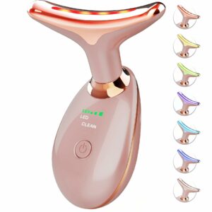 Red Light Therapy for Face and Neck, 7 Color Face Massager Tool for Wrinkles, Double Chin, Vibrating Facial Massager with Thermals for Skin Care, Rose Gold product image