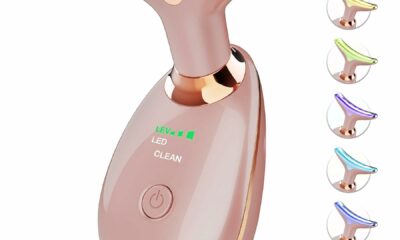 Red Light Therapy for Face and Neck, 7 Color Face Massager Tool for Wrinkles, Double Chin, Vibrating Facial Massager with Thermals for Skin Care, Rose Gold product image