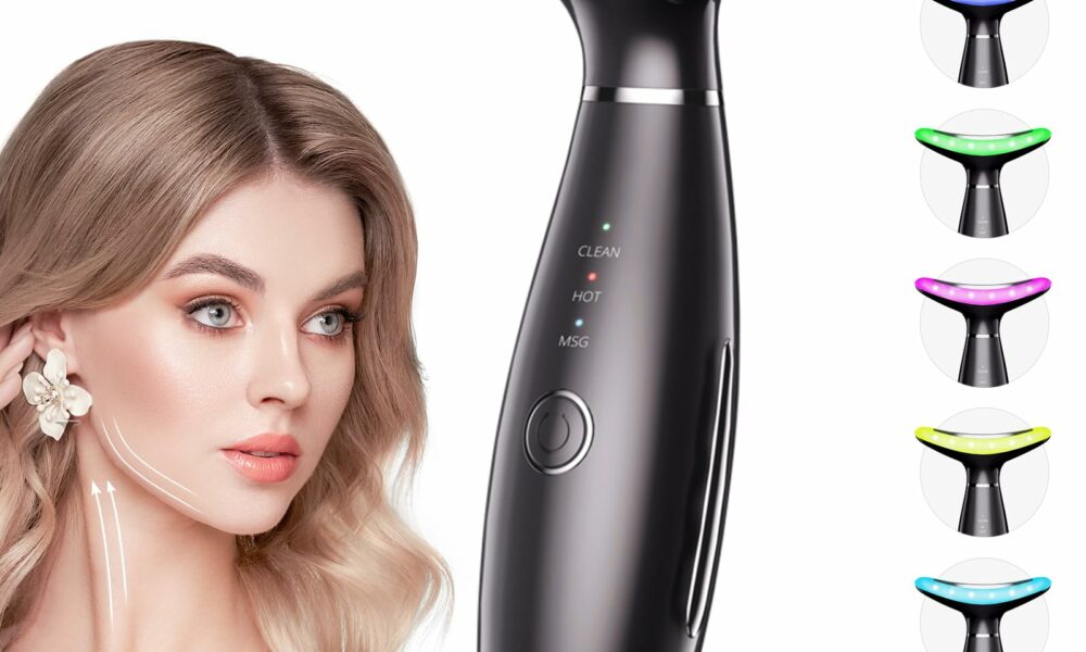 7 Color Galvanic Machines - Red Light Therapy for Face and Neck, Face Massager Tool for Wrinkles, Double Chin, Vibrating Facial Massager with Thermals, Black product image