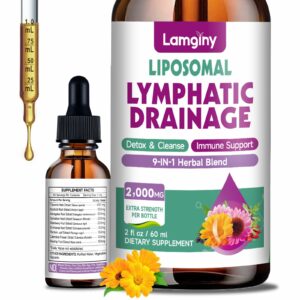 Liposomal Lymphatic Drainage Drops, 9-In-1 Lymphatic Drainage Supplements for Detox & Cleanse, with Echinacea, Dandelion, Elderberry, Burdock Root & Cleavers, Immune & Lymph System Support, 2 FL OZ product image
