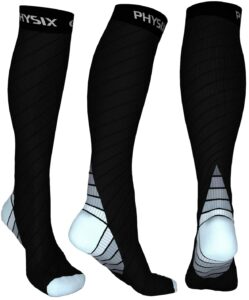 Physix Gear Compression Socks 20-30 mmHg - Men & Women - Running, Nurses, Shin Splints, Flight, Travel Black/Grey L/XL product image