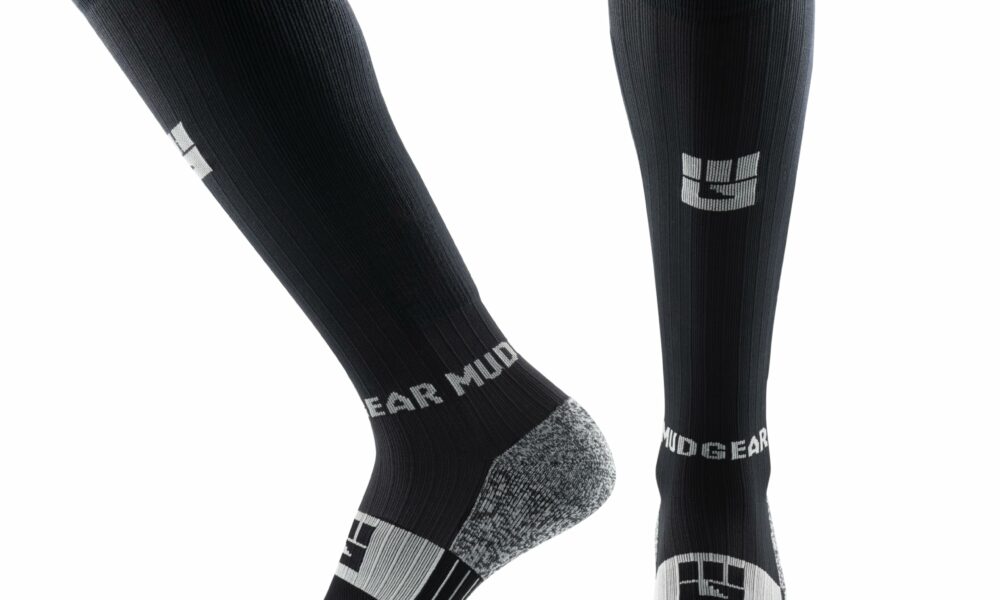 MudGear Graduated Compression Socks, Durable, Sweat-Resistant OCR Performance Socks with Cushioned Footbed, Made in USA Large Black/Gray product image