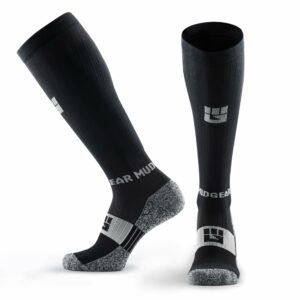 MudGear Graduated Compression Socks, Durable, Sweat-Resistant OCR Performance Socks with Cushioned Footbed, Made in USA Large Black/Gray product image