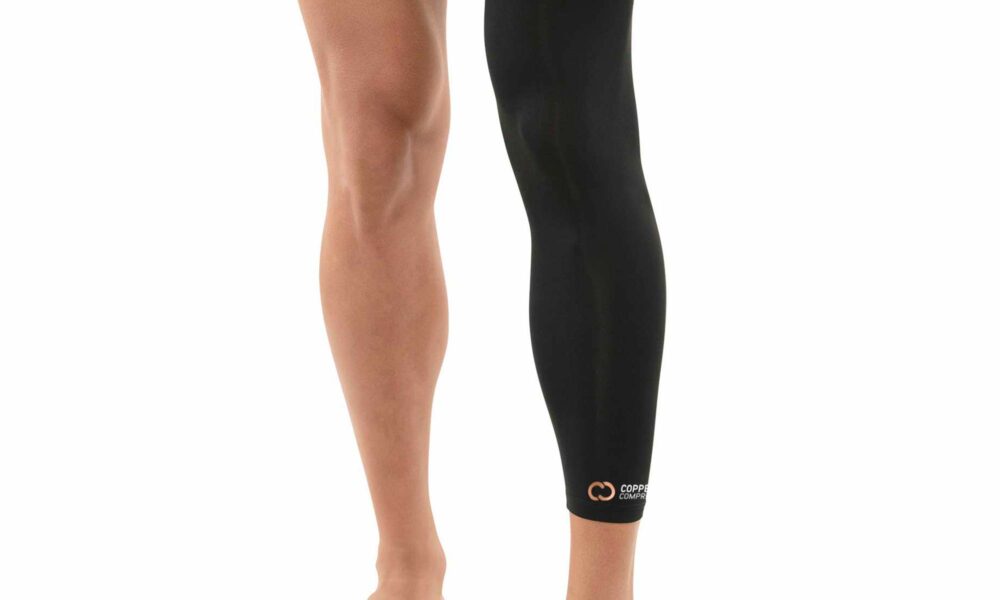 Copper Compression Leg Compression Sleeve - Copper Infused Knee Stabilizer Brace for Running, Meniscus Tear, ACL, MCL, Arthritis, Joint Pain Relief - Thigh & Calf Support for Men & Women Large Black product image