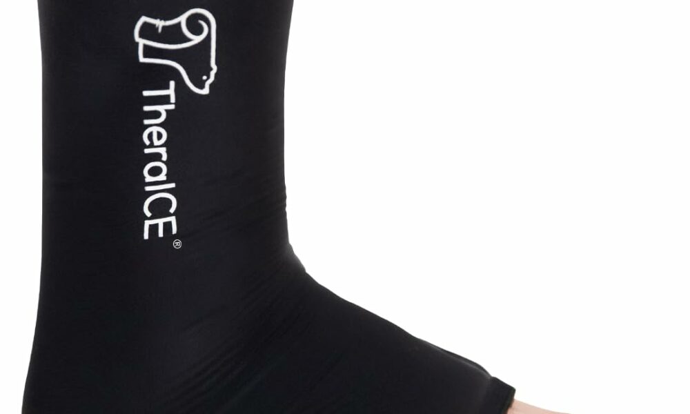 TheraICE Ankle Ice Pack Wrap for Swelling & Sprained Ankle Brace for Women & Men, Cold Therapy Support Compression Socks, Plantar Fasciitis & Achilles Tendonitis Relief, Sore Feet & Heel Original Small/Medium product image