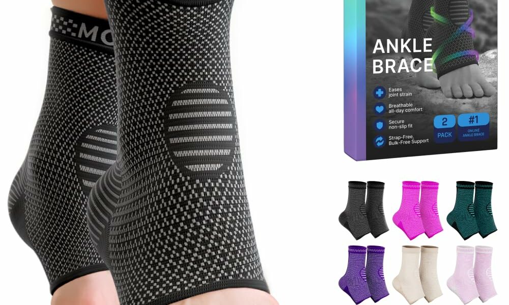Modvel Foot & Ankle Brace Socks for Sprained Ankle Compression Sleeve - Plantar Fasciitis Relief Brace, Foot Support for pain Women & Men - Tendonitis & Arthritis Feet Sleeve, Stabilizing Ankles Wrap Medium A Black 2 product image