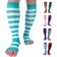 Doc Miller Compression Socks for Pregnant Women – Wide Calf, Open Toe Knee Sleeve 15-20 mmHG,Toeless Pregnancy Stockings for Varicose Veins, Footless Shin Splint Relief, 1 Pair Small Teal-White product image