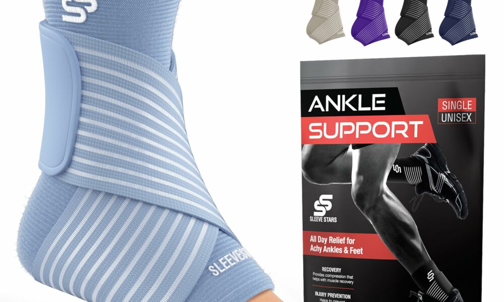 Sleeve Stars Ankle Support for Ligament Damage & Sprained Ankle, Plantar Fasciitis Support & Achilles Tendonitis Pain Relief, Ankle Brace for Women & Men w/Compression Ankle Strap (Single/Light Blue) Medium Light Blue 1 product image
